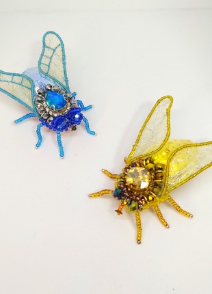 Handmade set of two brooches "the flys"2 photo