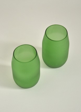 Upcycled beer bottle glasses, matte green, Eco friendly kitchen3 photo