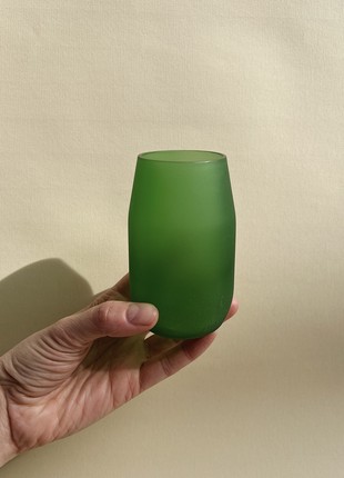 Upcycled beer bottle glasses, matte green, Eco friendly kitchen5 photo