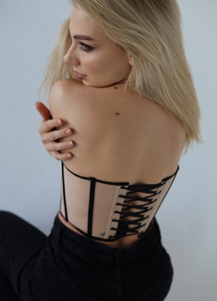 Beige sheer corset with black lines2 photo