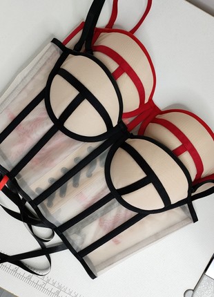 Beige sheer corset with red lines9 photo