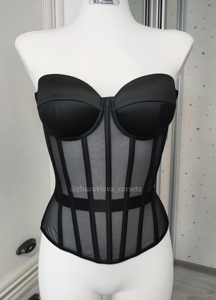 Black slimming corset, transparent corset with cups8 photo