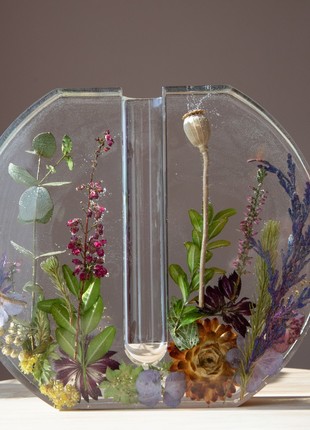 Resin vase with pressed flowers, Home decor vase, Handmade colorful vase3 photo