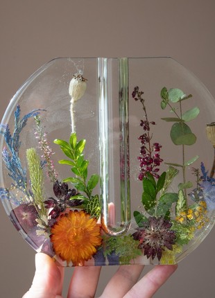 Resin vase with pressed flowers, Home decor vase, Handmade colorful vase8 photo