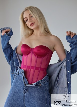 Pink slimming corset, transparent corset with cups2 photo