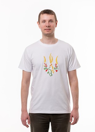 Men's t-shirt with embroidery "Ukrainian coat of arms Red Kalyna"3 photo