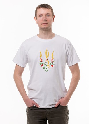 Men's t-shirt with embroidery "Ukrainian coat of arms Red Kalyna"
