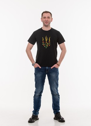 Men's t-shirt with embroidery "Ukrainian tryzub red Kalina" black. Support Ukraine4 photo