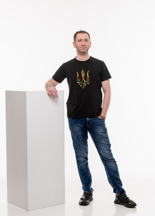Men's t-shirt with embroidery "Ukrainian coat of arms Red Kalyna" black5 photo