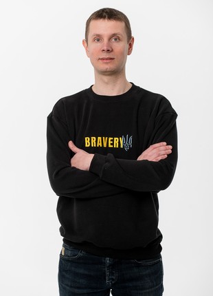 Men's sweatshirt with embroidery "BRAVERY" black3 photo