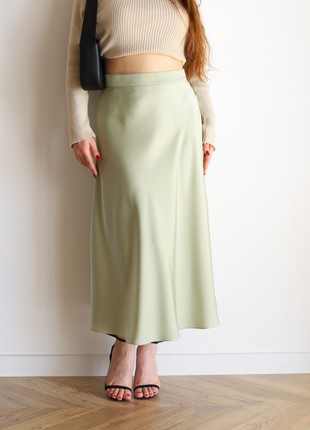 Satin olive midi a-line skirt