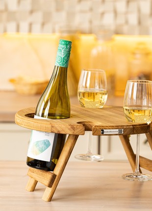 Wine Picnic Table - Wooden Serving Tray - Handmade Gift - Wine and Cheese Table - Housewarming gift4 photo
