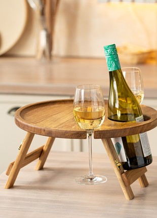 Wine table - Folding bed serving tray - Wooden Portable Table - Outdoor Picnic Tray4 photo