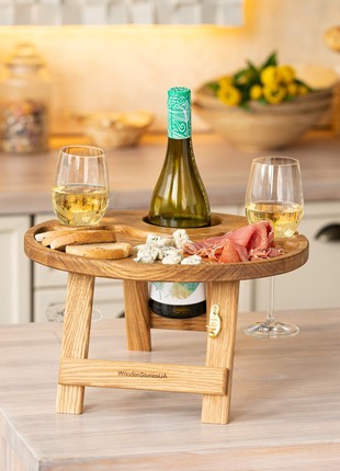 Wine table - Folding bed serving tray - Wooden Portable Table - Outdoor Picnic Tray5 photo