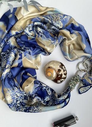 Silk scarf My Scarf "Ukraine  spring" luxurious print. Decorated with natural t agat  stone4 photo