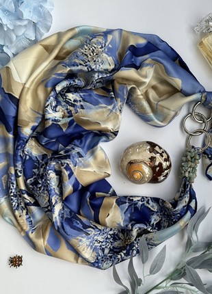 Silk scarf My Scarf "Ukraine  spring" luxurious print. Decorated with natural t agat  stone5 photo
