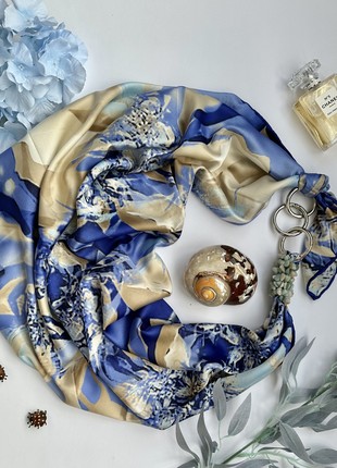 Silk scarf My Scarf "Ukraine  spring" luxurious print. Decorated with natural t agat  stone2 photo