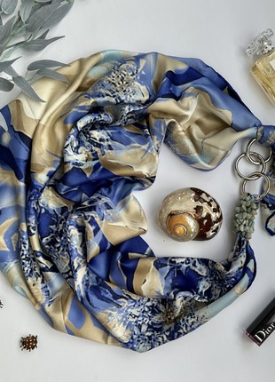 Silk scarf My Scarf "Ukraine  spring" luxurious print. Decorated with natural t agat  stone6 photo