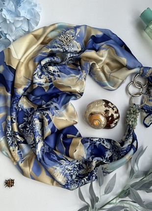 Silk scarf My Scarf "Ukraine  spring" luxurious print. Decorated with natural t agat  stone7 photo