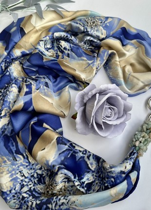 Silk scarf My Scarf "Ukraine  spring" luxurious print. Decorated with natural t agat  stone3 photo