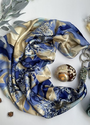 Silk scarf My Scarf "Ukraine  spring" luxurious print. Decorated with natural t agat  stone8 photo