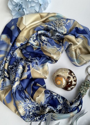 Silk scarf My Scarf "Ukraine  spring" luxurious print. Decorated with natural t agat  stone9 photo