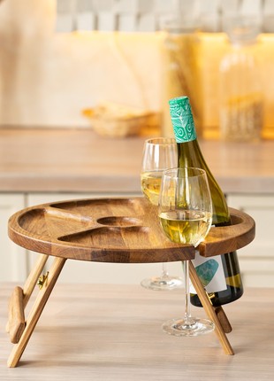 Wine Table - Wooden Portable Table - Folding Bed Tray -Personalized Gift - Housewarming Gift6 photo