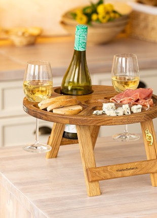 Wine Table - Wooden Portable Table - Folding Bed Tray -Personalized Gift - Housewarming Gift8 photo