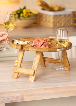 Wine Wooden Portable Picnic Table - Outdoors Cheese and Snack Tray - Wooden Gift Present5 photo