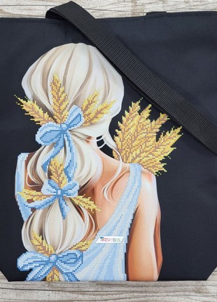 Shopping Bag Girl with an Ear of Wheat Kit Bead Embroidery sv1511 photo