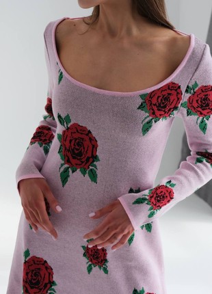Knitted dress "roses", length 79 cm4 photo