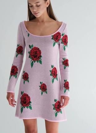 Knitted dress "roses", length 85 cm