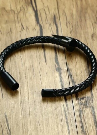 Black nail-shaped leather bracelet (11016)6 photo