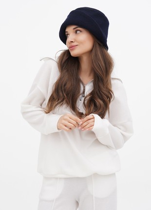 Cloche hat women's made of cashmere dark blue7 photo