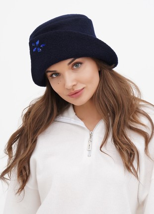 Cloche hat women's made of cashmere dark blue2 photo