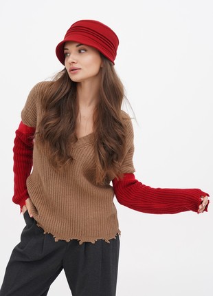 Cloche hat red women's made of cashmere5 photo
