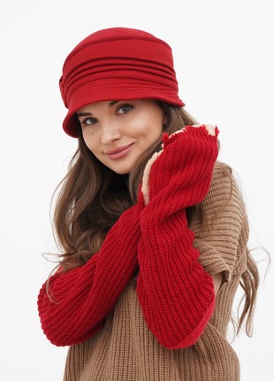 Cloche hat red women's made of cashmere3 photo