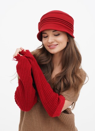 Cloche hat red women's made of cashmere2 photo