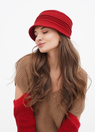 Cloche hat red women's made of cashmere4 photo