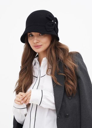 Cloche hat women's made of cashmere black6 photo