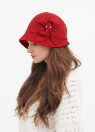 Hat cloche women's made of cashmere red3 photo