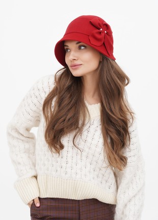 Hat cloche women's made of cashmere red6 photo
