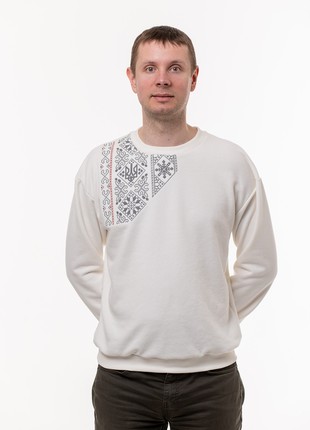 Men's sweatshirt vyshyvanka with embroidery "Victory" milky. Ukrainian ornament.