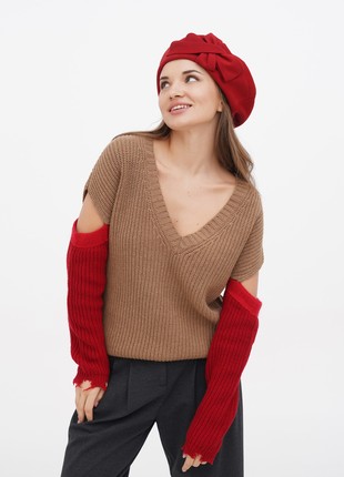 Women beret with a flower cashmere hat red3 photo