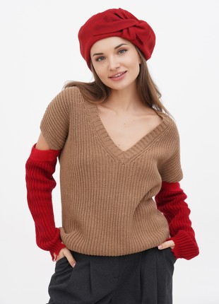 Women beret with a flower cashmere hat red2 photo