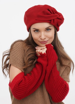 Women beret with a flower cashmere hat red4 photo