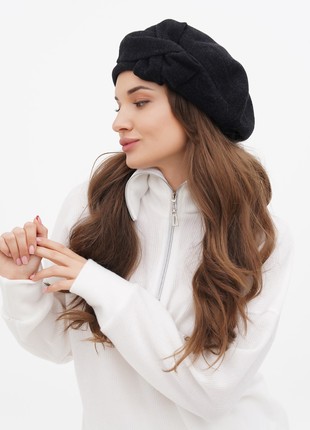 Women beret with a flower cashmere hat grey2 photo