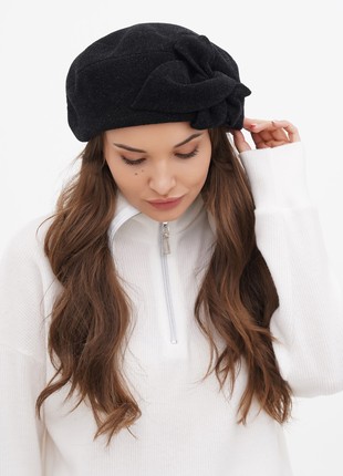 Women beret with a flower cashmere hat grey3 photo