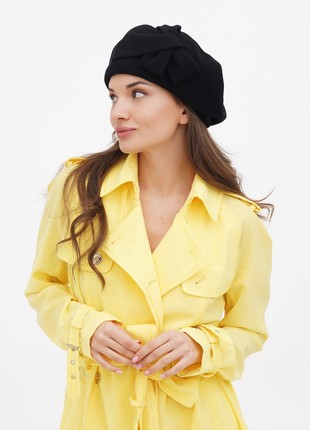 Women beret with a flower cashmere hat black3 photo
