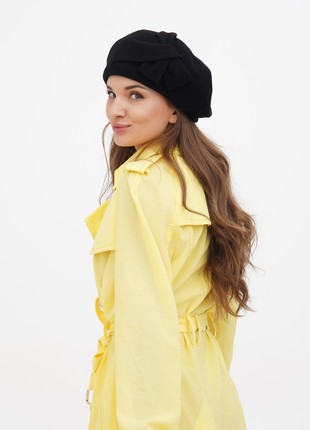 Women beret with a flower cashmere hat black7 photo